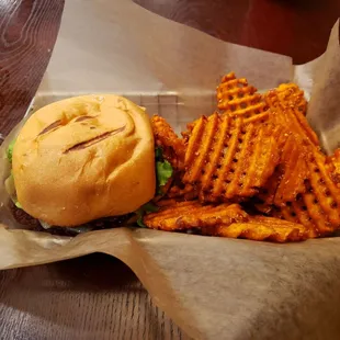 Veggie Burger and sweet potato fries