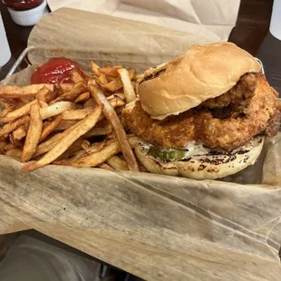 Chicken Sandwich with a side of fries
