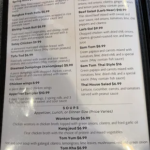 Menu- Apps, salads, soups