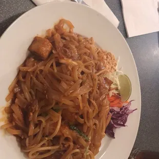 Vegan pad Thai with tofu and no egg.. Hands down the best Thai food I&apos;ve ever had! Awesome atmosphere too. Very clean