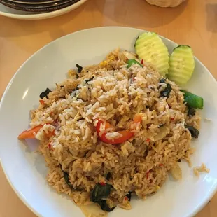a plate of rice and vegetables