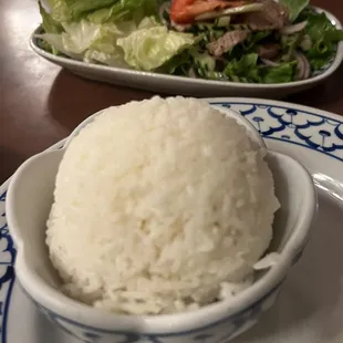 Yum Nua and side of rice- the salad is delicious
