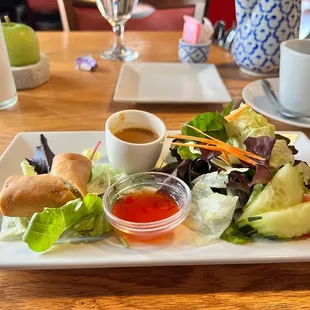 Side Salad with Peanut Sauce and Spring Roll