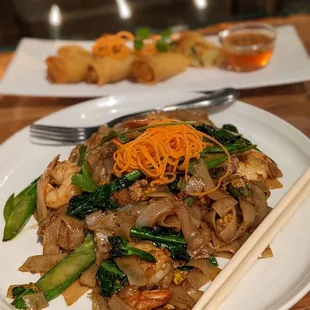 Pad See Ew and Crispy Rolls