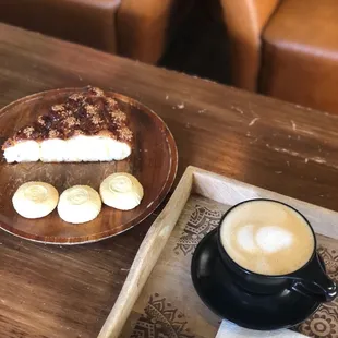 Honeycomb pastry, date biscuits and Bab Al-Yemen latte with oat milk 1-20-23
