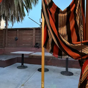 a hammock and a table