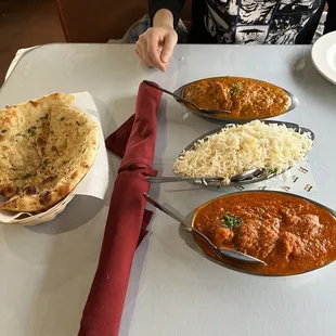 Top: Chicken Curry Bottom: Chicken Vindaloo Garlic Nan