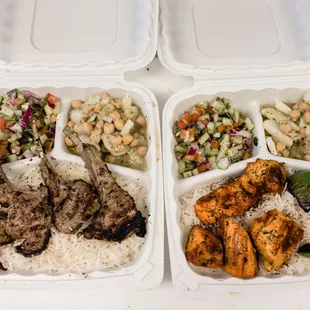 Grilled lamb chops, chicken kabob plate