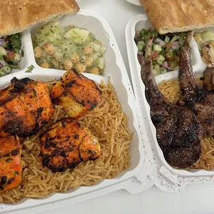 Chicken kabob plate, grilled lamb chops