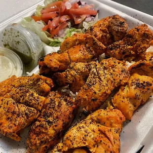 Chicken Kabob Entree takeout closeup