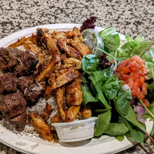 Beef Kabob and Chicken Shawarma Plate