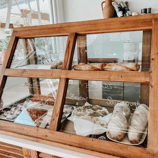 a display of breads and pastries
