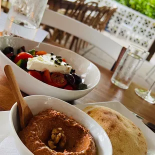 Village salad (back) and muhamarra