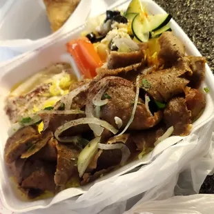 Lamb gyro plate and baklava.