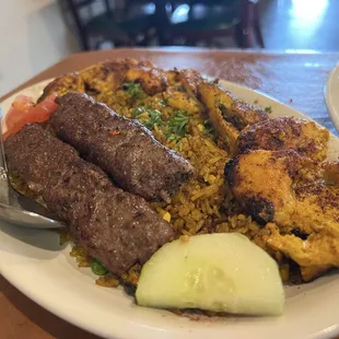 Mixed Kebab plate with Kurdish biriyani
