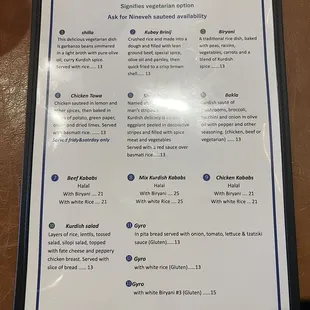 Lunch menu