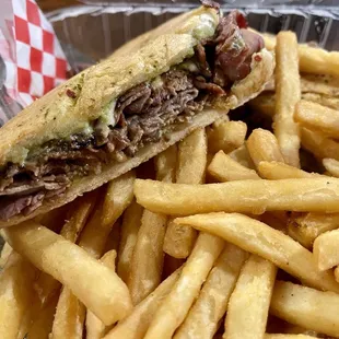 Tritip sandwich with fries