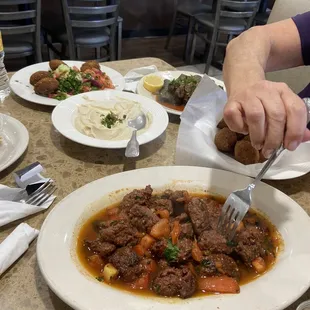 falafel, hummus, grape leaves, fried kibbeh, and sujuk