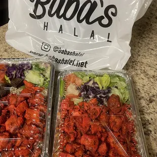 Chicken, rice, salad