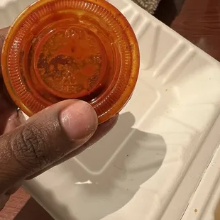 Red Spicy sauce ..stains fingertips but so good!!