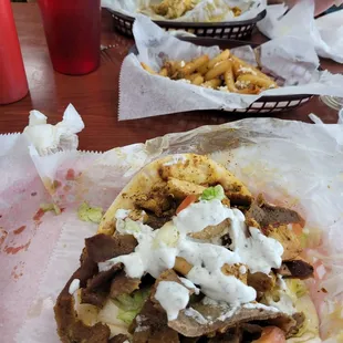 Chicken and lamb Gyro with Greek fries