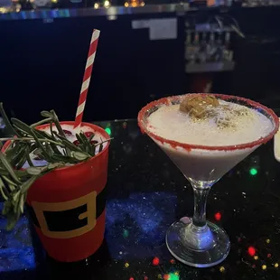 a christmas drink and a holiday decoration