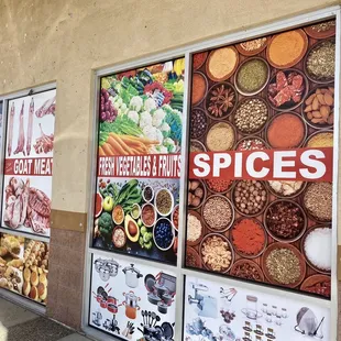 a storefront with a variety of spices