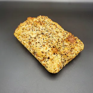 Sourdough focaccia topped with everything seasoning.