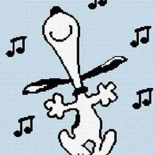 a cross stitch pattern of a dog playing the violin