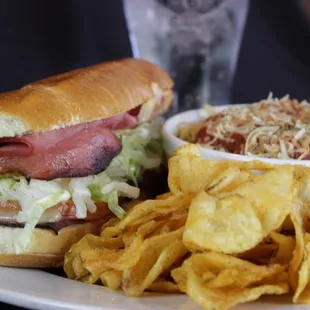 a sandwich and chips