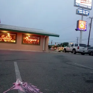 pink paint on the ground