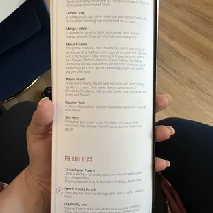 Tea menu
