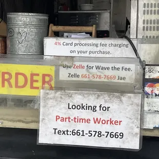 a sign in the window