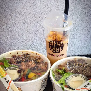 Dalgona Tea, spicy pork bowl, bulgogi bowl
