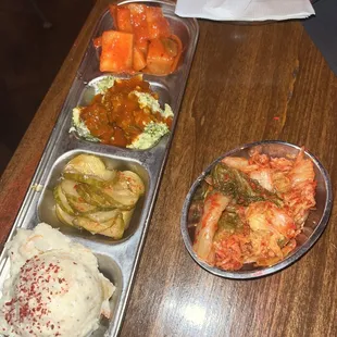 Cabbage kimchi was great, the banchan kimchi was okay