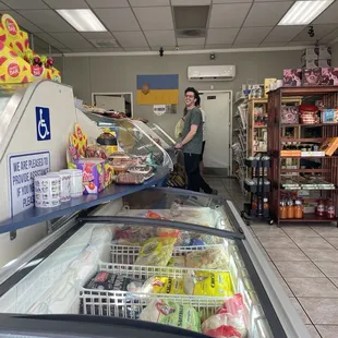 Cash register and also freezer with take aways