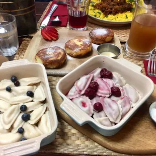 Vareniki with farmers cheese and with cherry