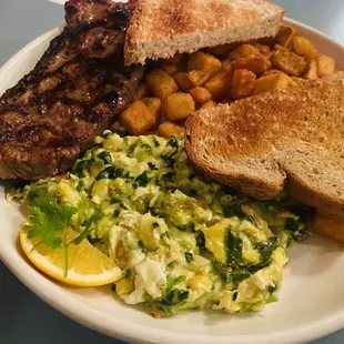 Steak with green eggs
