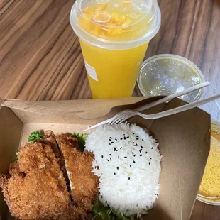 7. Curry Pork Chop Over Rice &amp; Mango Slushy? A few tiny cubes of Mango &amp; sugary water, no ice :(