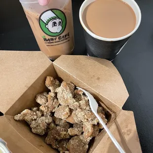 Popcorn chicken ($7) and HK milk teas ($3.95)