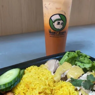 Traditional Hainan Chicken Rice + Thai Iced Tea only $15. Super fast service and really good food!