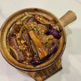 Eggplant with salted fish clay pot.