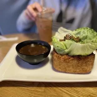 a plate of food and a drink