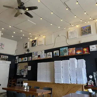 a ceiling fan in a restaurant