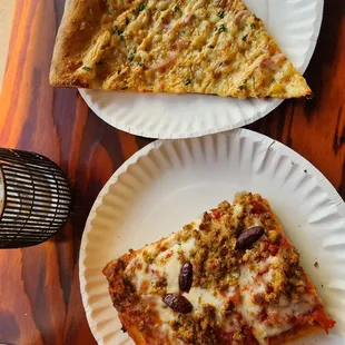 #portlandpizzaweek Elote slice (top) and sausage (bottom)
