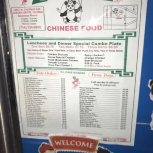 The Baby Panda Menu
