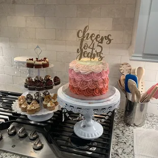 Cake and mini cupcakes