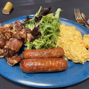 American Breakfast Sd Greens Bfast Potatoes Smoked Bfast Sausage Two eggs