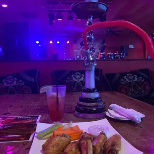 Lemon pepper wings, Rum Punch, Orange mint Hookah
