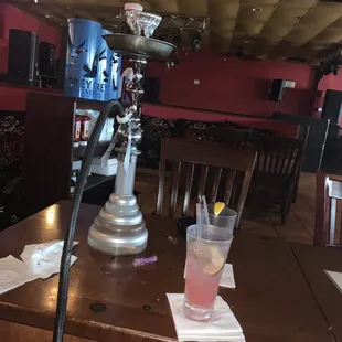Water, pineapple mint hookah and strawberry margarita